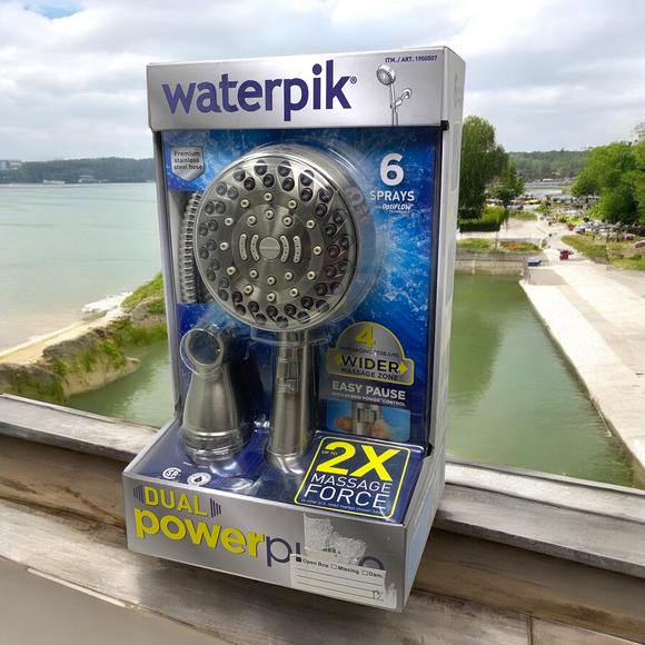 NEW Waterpik ZZR-769ME Dual PowerPulse Massage 6-Spray Handheld Shower Head Box - Picture 1 of 5